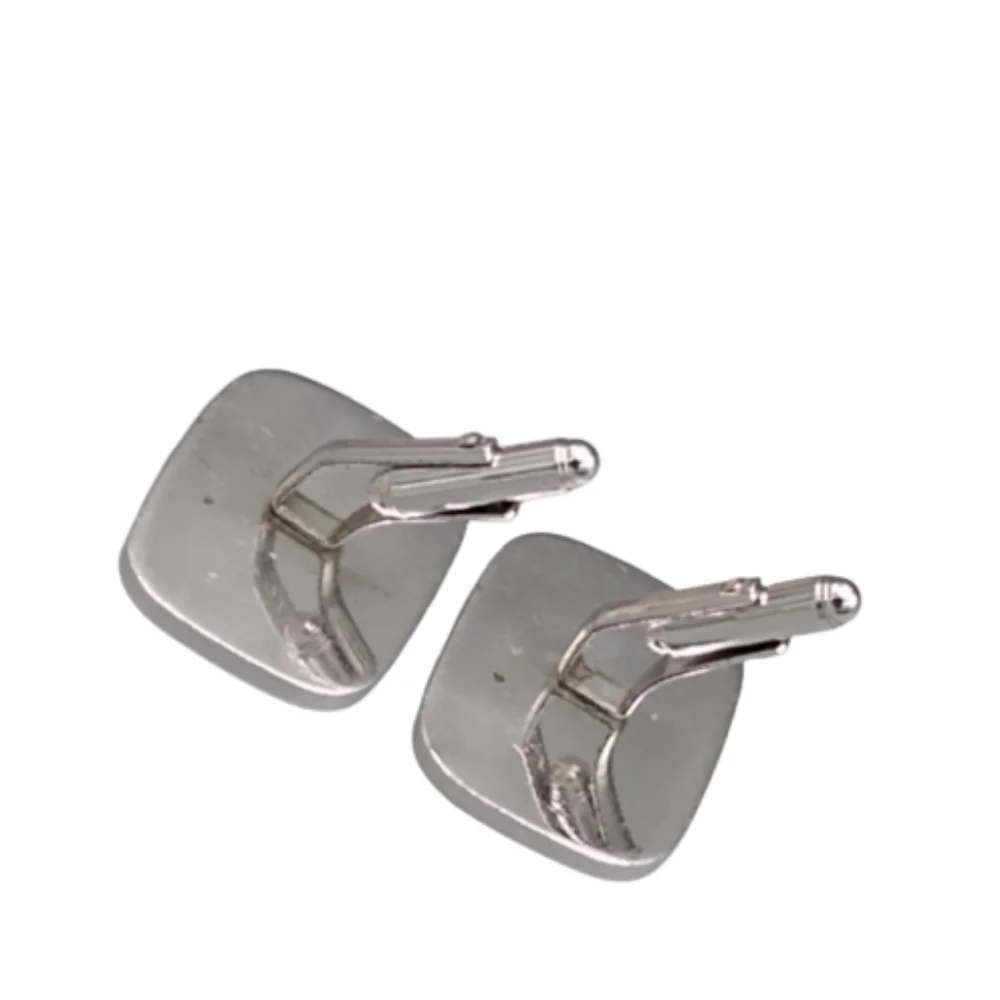 Men's Silver Etched Geometric Cuff Links Vintage